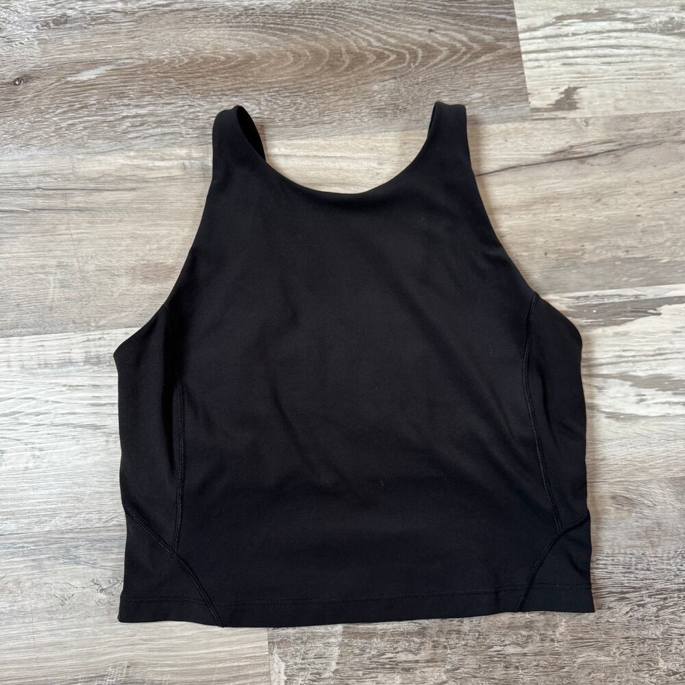 Lululemon Black Crop Tank Top Built In Shelf Bra Yoga Workout Gym Athleisure 8